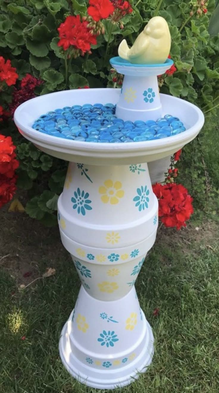 Bloomy Clay Pot Bird Bath