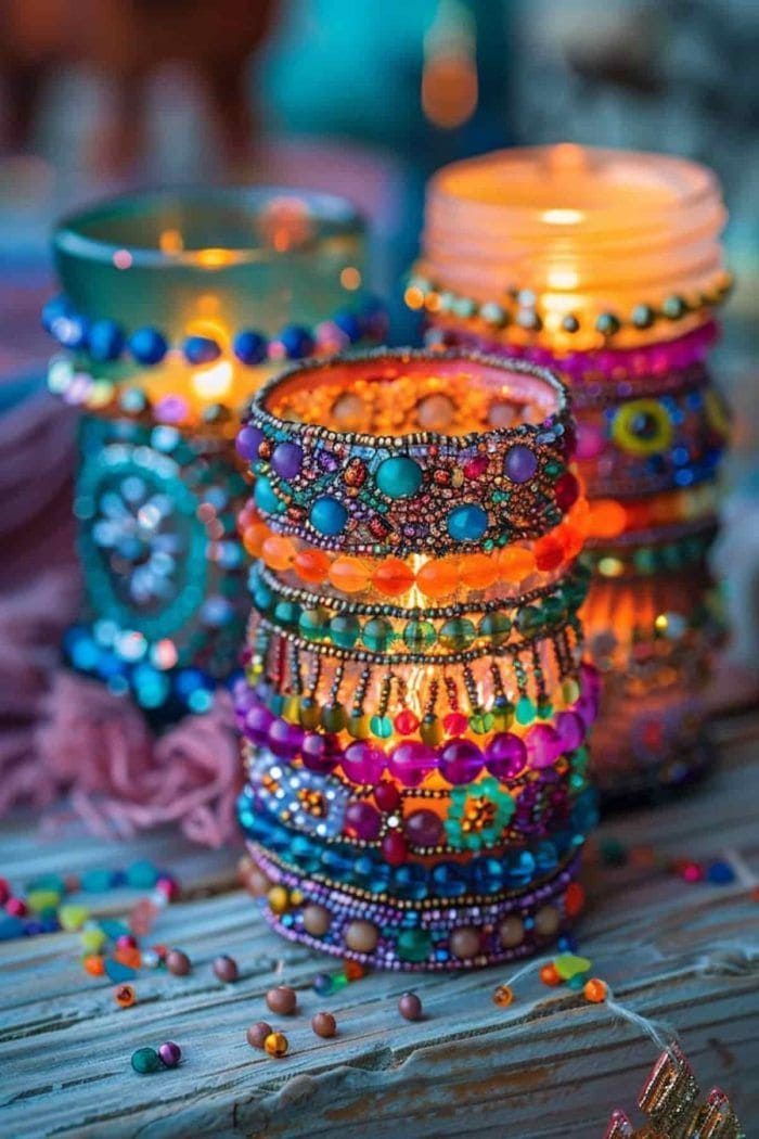 Boho Beaded Candle Holders