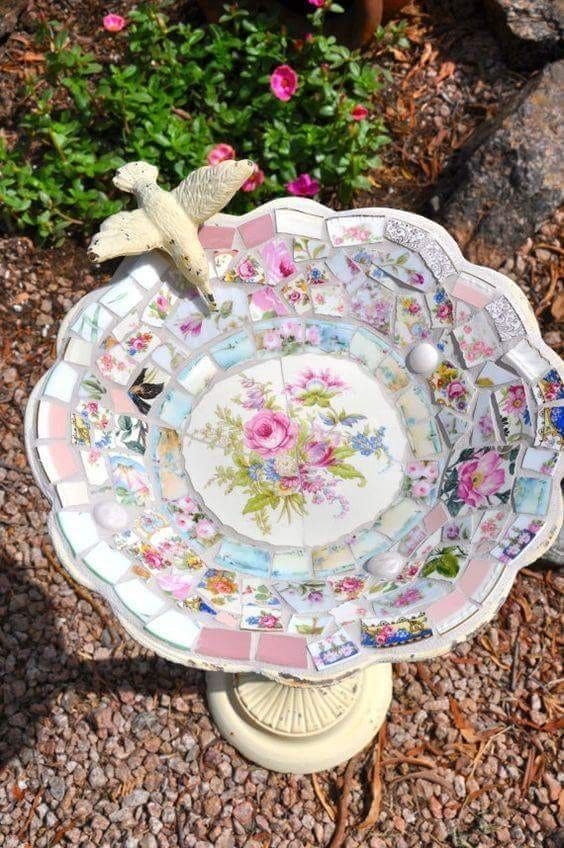 Broken China Mosaic Birdbath