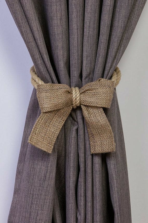 Burlap Bow and Rope Curtain Tieback