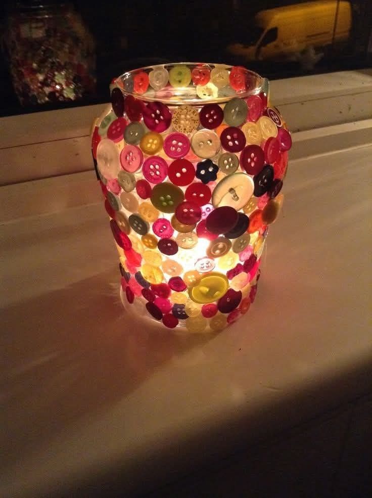 Button-Covered Mason Jar Lantern