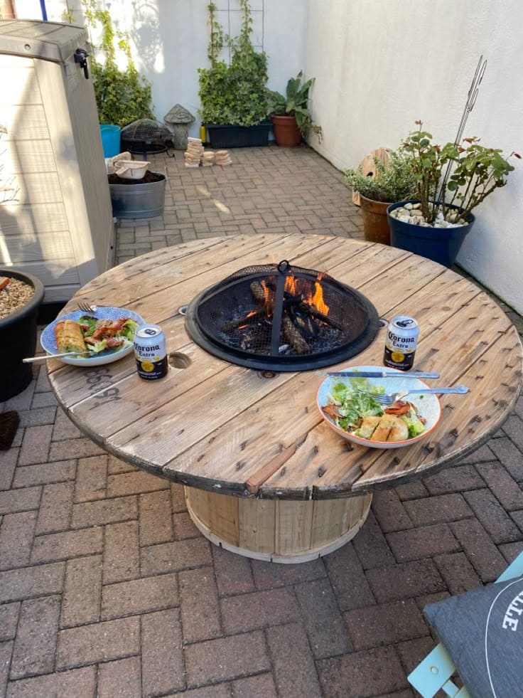 Cable Spool Fire Pit Dining Table