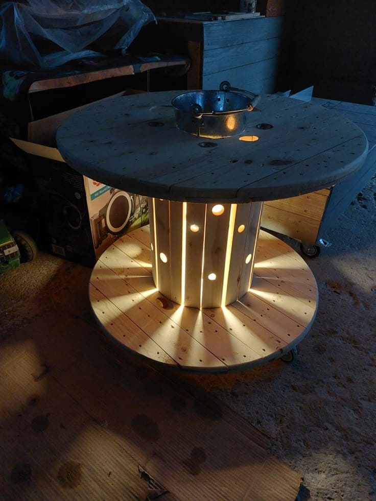 Cable Spool Illuminated Side Table