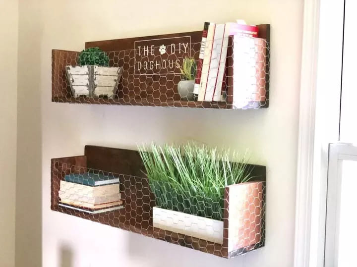 Chicken Wire Wall Shelves