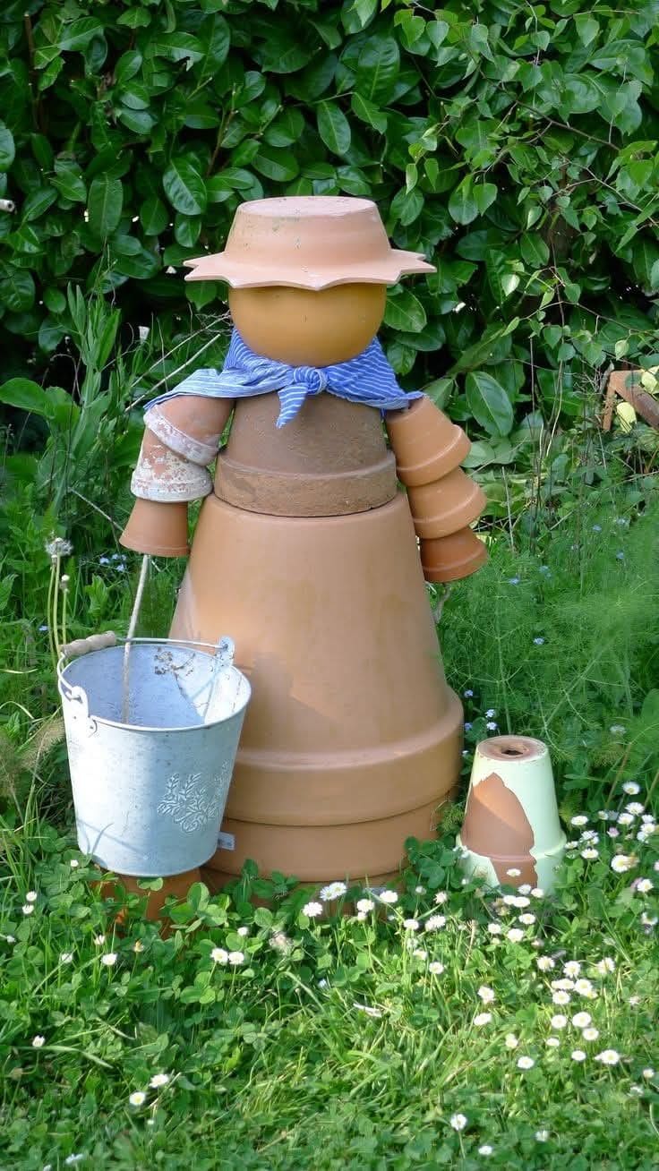 Clay Pot Garden Lady Decor