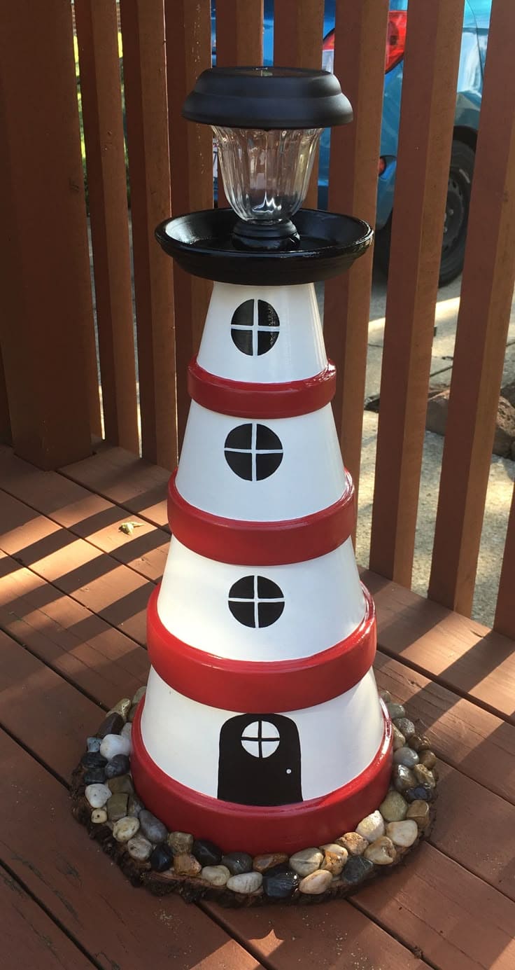Clay Pot Lighthouse with Solar Light Topper