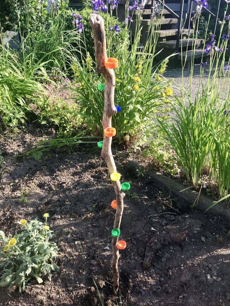 Colorful Bottle Cap Garden Totem