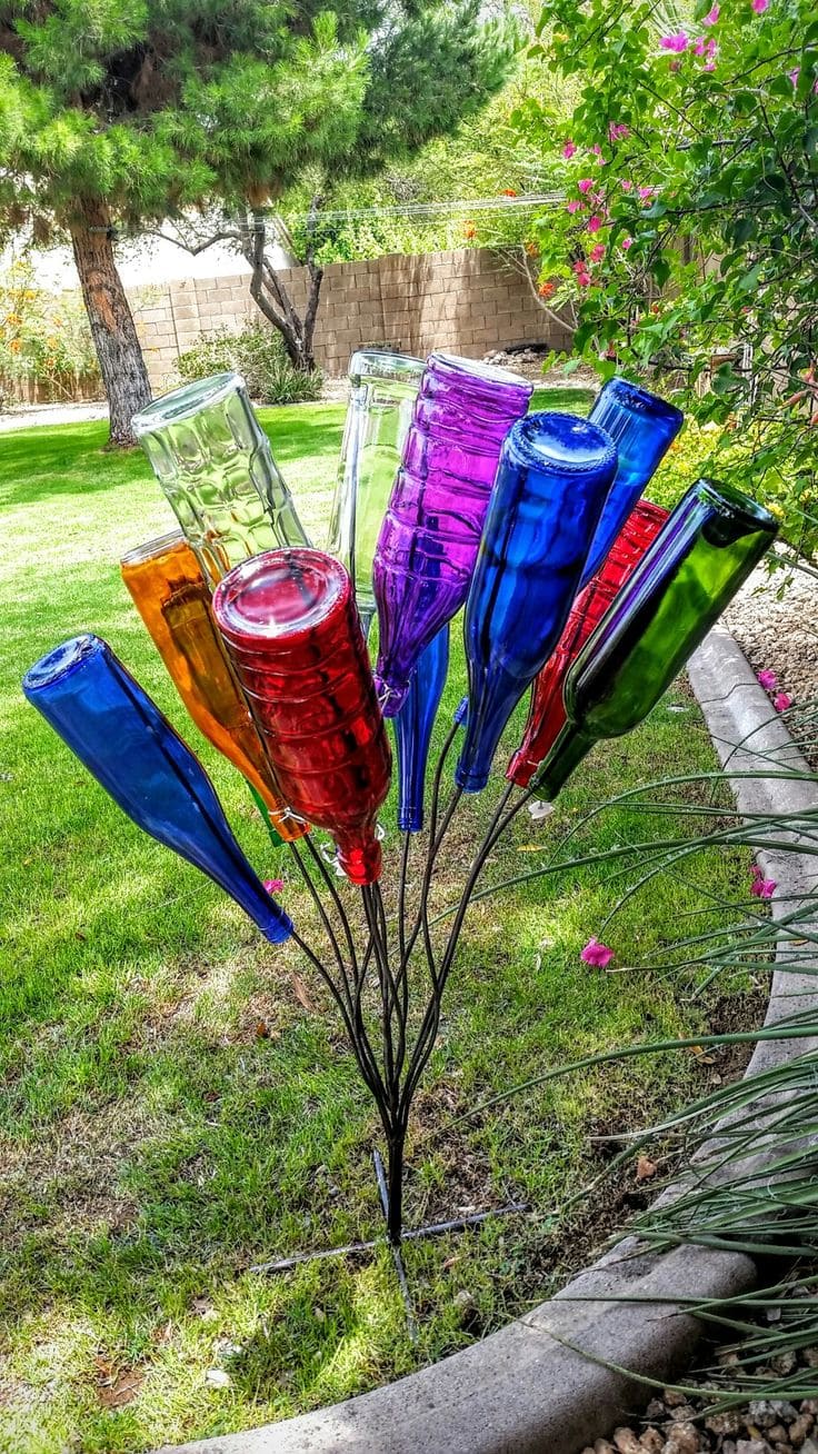 Colorful Bottle Tree Garden Sculpture