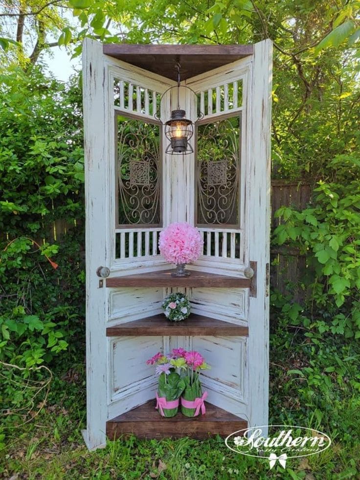 Corner Garden Shelf from Recycled Doors