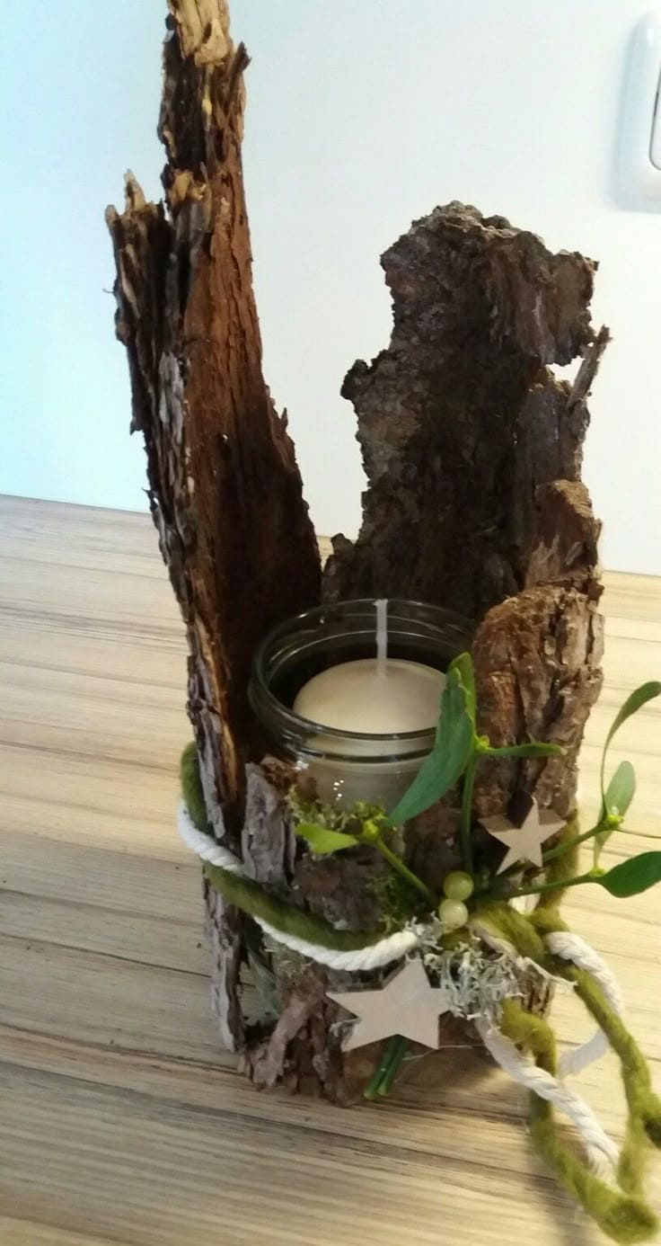 Cozy Forest-Inspired Bark Candle Holder
