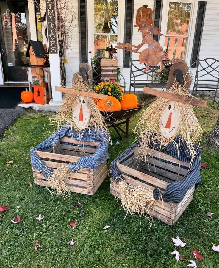 Crate-Style Scarecrow Planters