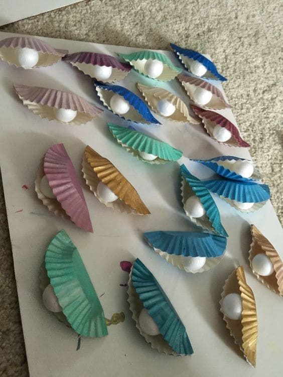 Cupcake Liner Clams with Pearls