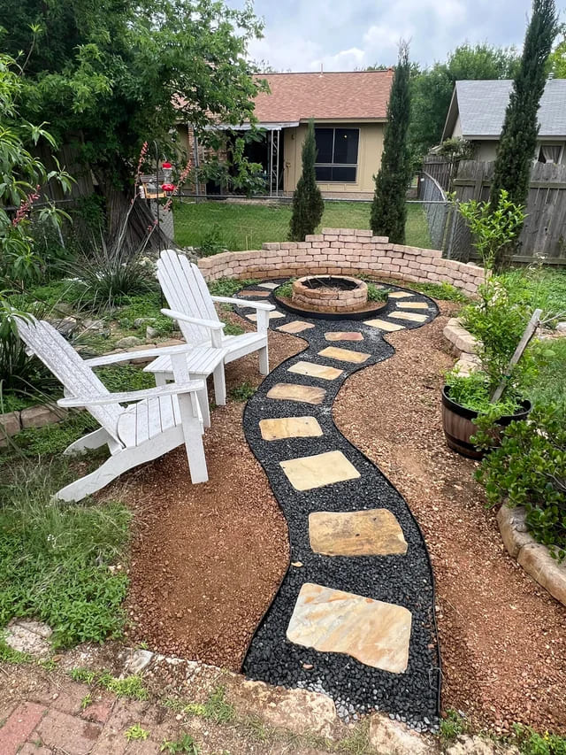 Curved Stone and Gravel Fire Pit Path