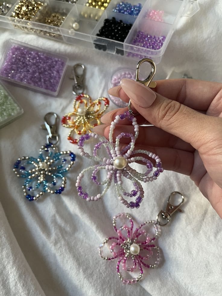 DIY Beaded Flower Keychains