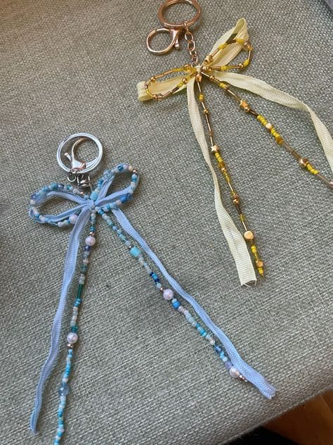 DIY Beaded Ribbon Bow Keychains