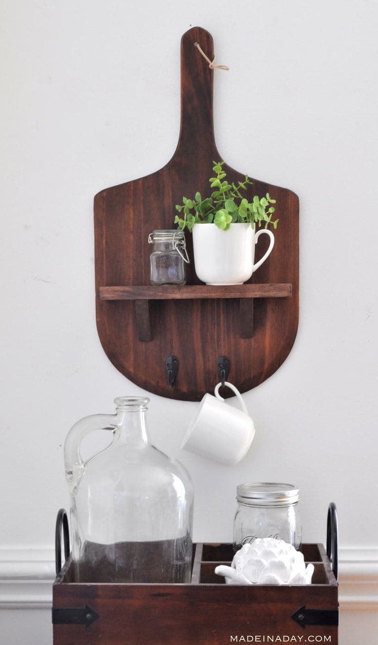 DIY Cutting Board Shelf with Hooks
