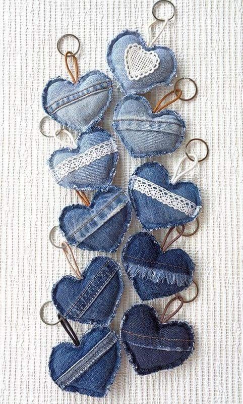 DIY Denim Heart Keychains