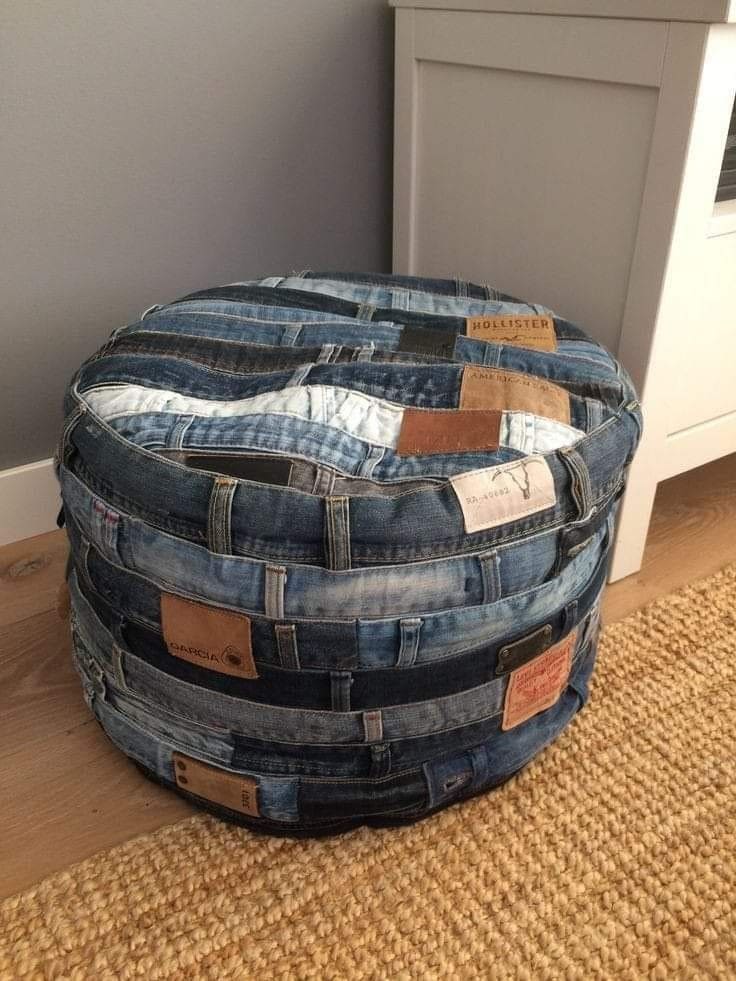 DIY Denim Strip Pouf