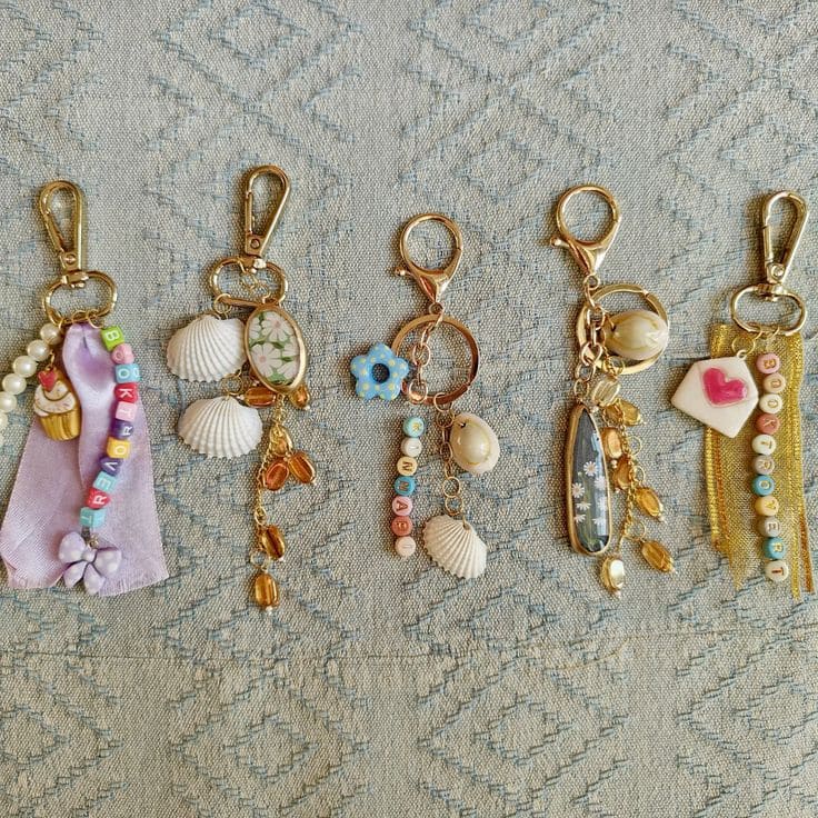 DIY Ribbon and Shell Charm Keychains