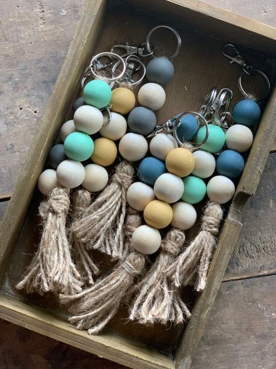 DIY Rustic Bead and Tassel Keychains