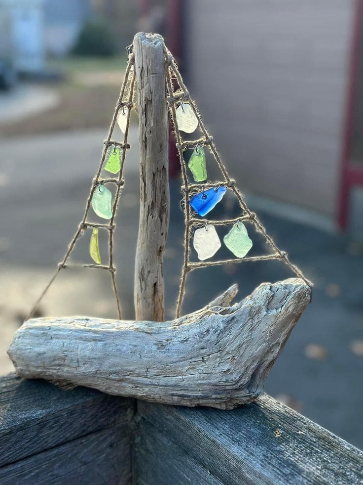 DIY Sea Glass Driftwood Sailboat