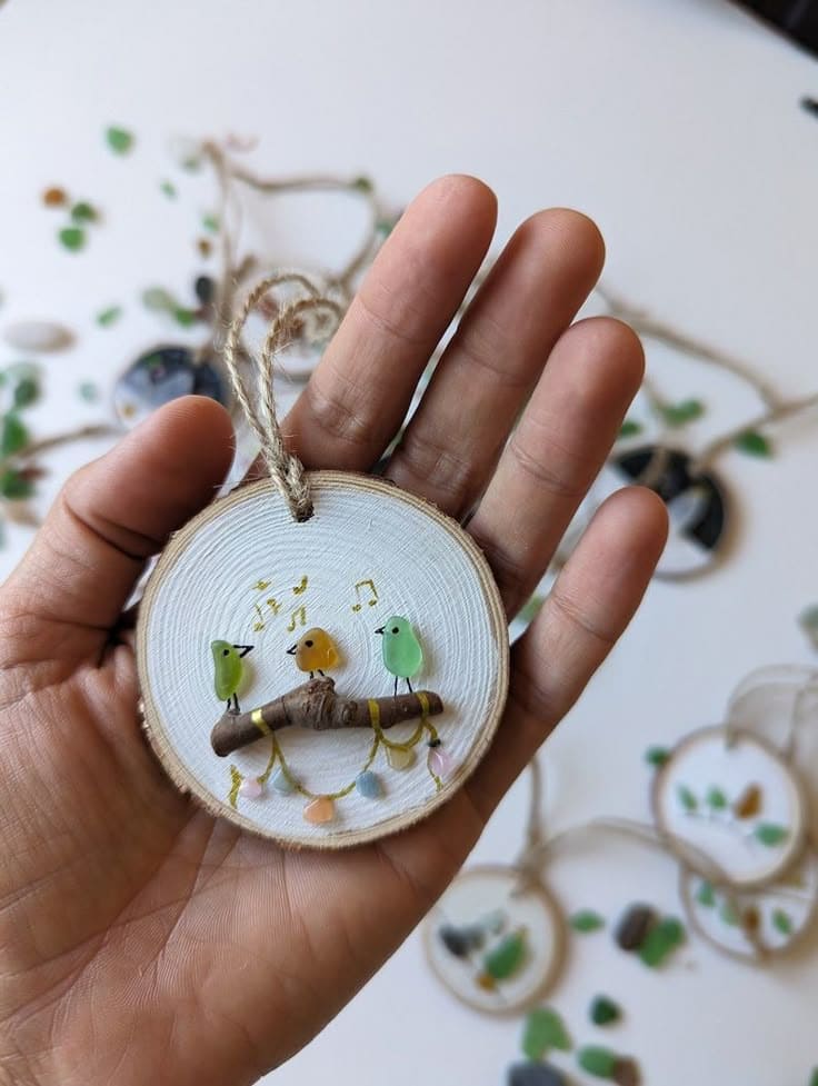 DIY Singing Birds Sea Glass Ornament