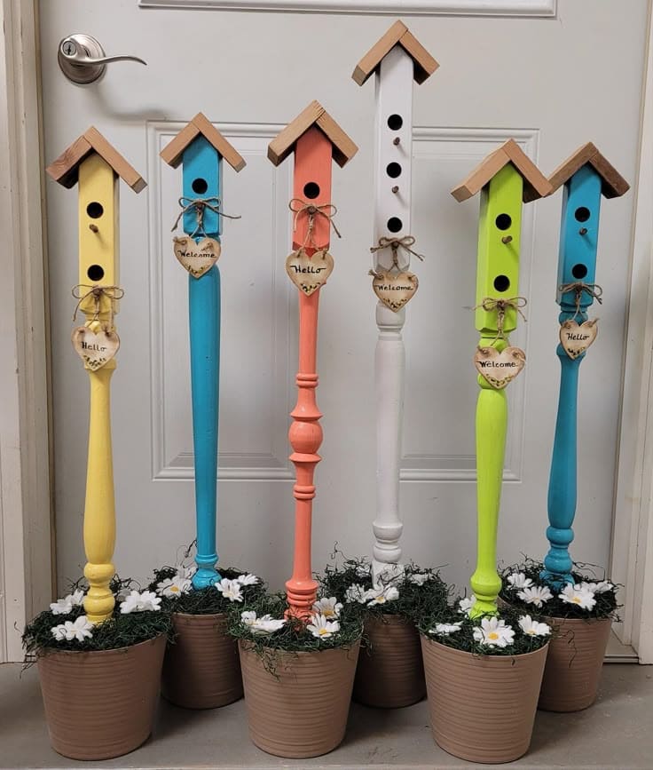 DIY Spindle Birdhouse Welcome Posts