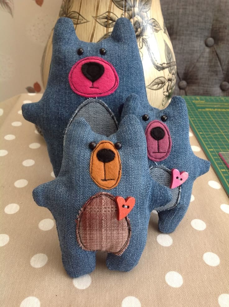 DIY Upcycled Denim Bear Plushies