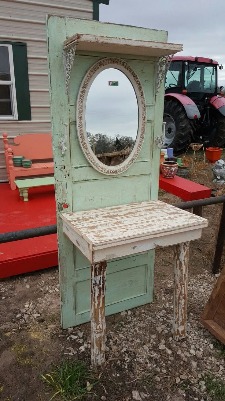 DIY Vanity Table with Mirror Using an Old Door