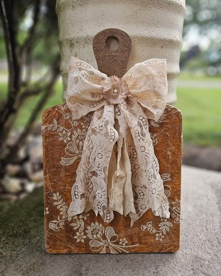 DIY Vintage Lace Cutting Board Decor