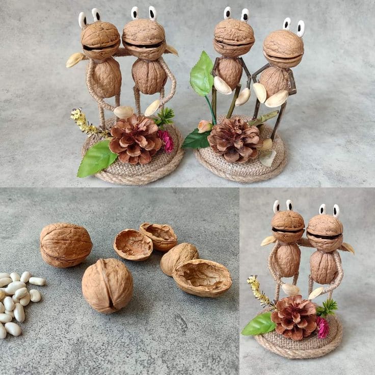 DIY Walnut Shell Couple Figurines