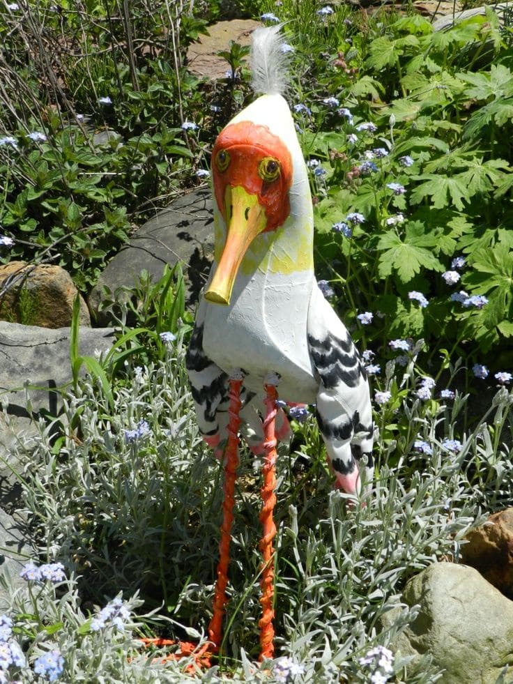 DIY Whimsical Stork Garden Statue