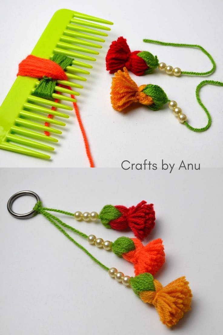 DIY Yarn Flower Keychain