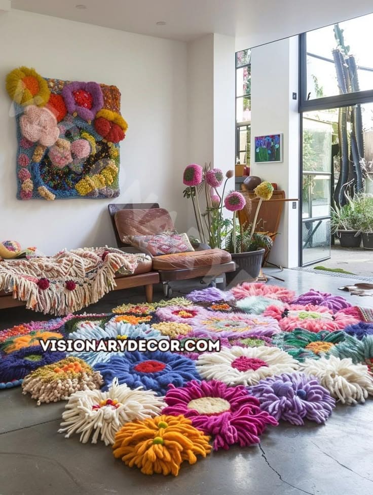 DIY Yarn Flower Rug
