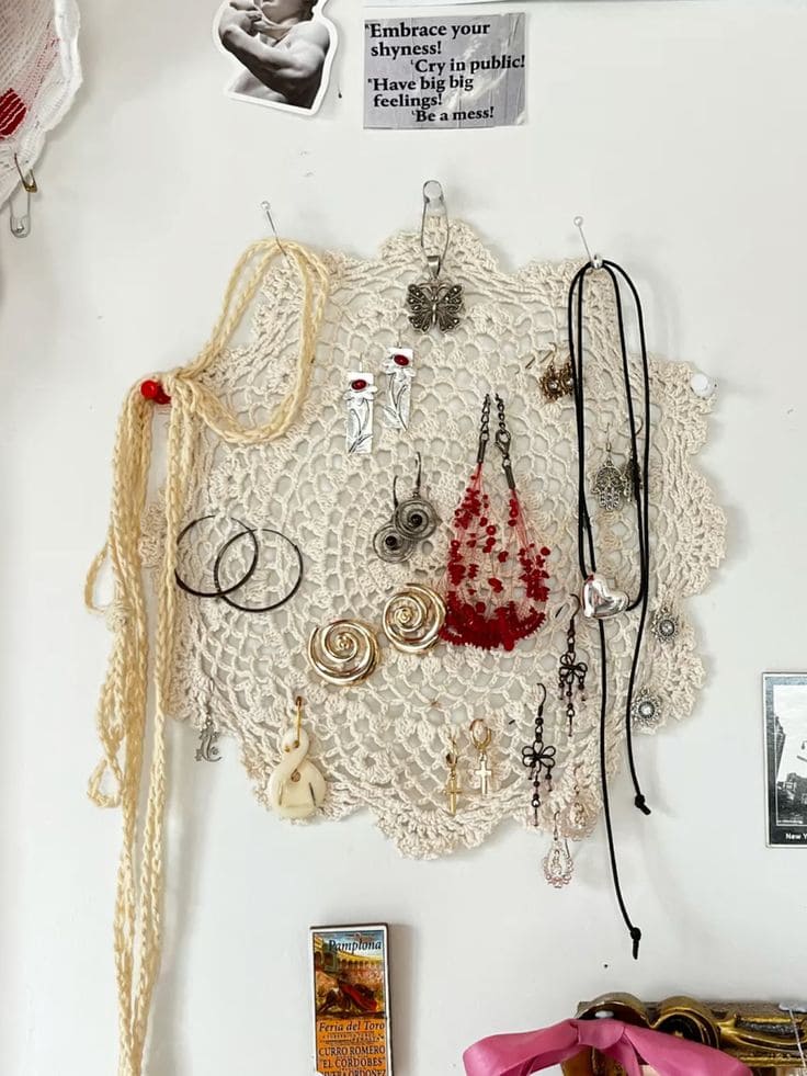 Doily Jewelry Wall Display