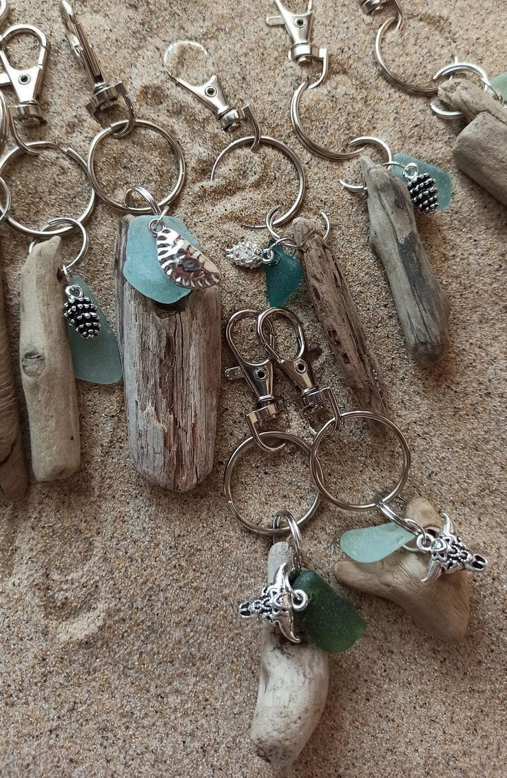 Driftwood and Sea Glass Keychains