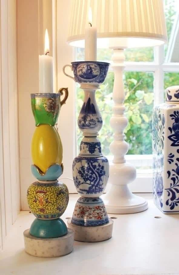 Eclectic Teacup and Vase Candle Holders