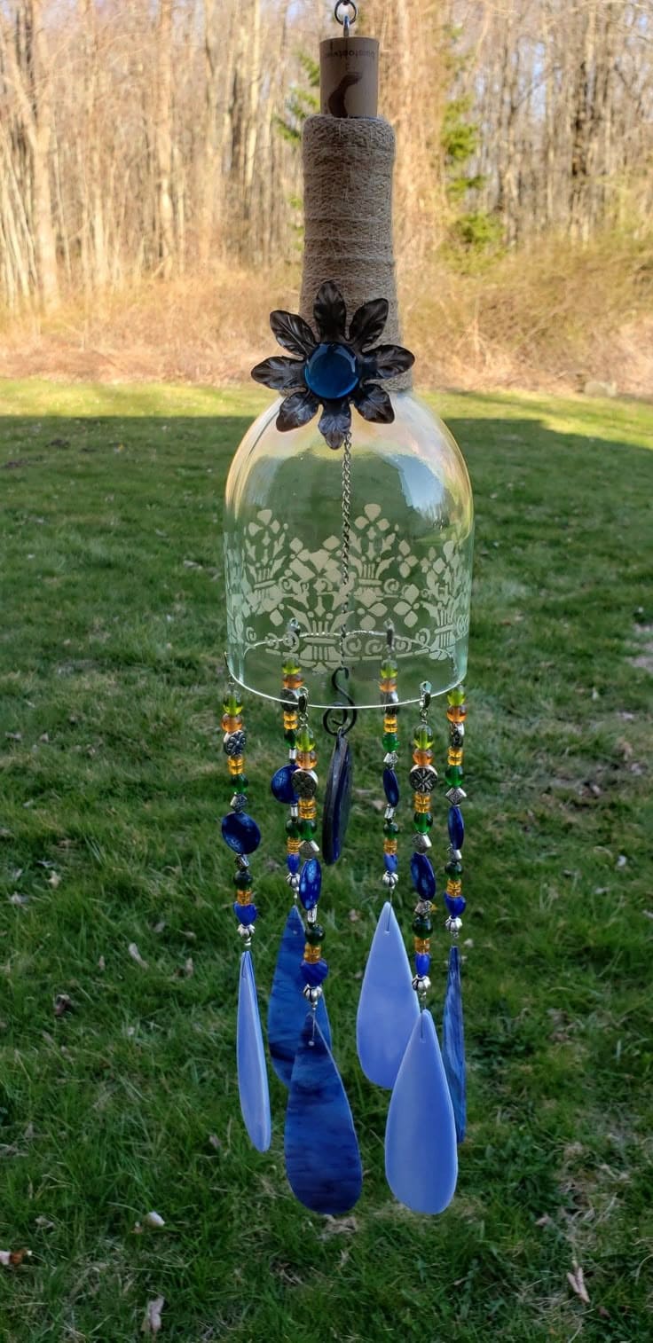 Etched Wine Bottle Wind Chime