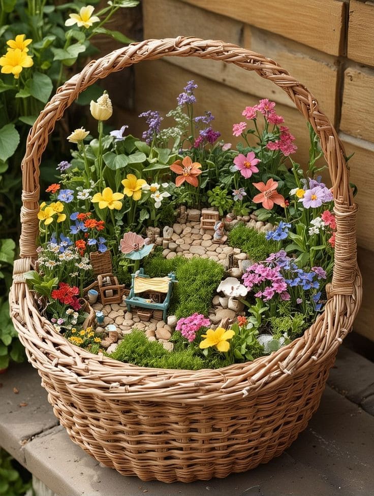 Fairy Basket Garden Full of Bloom and Whimsy