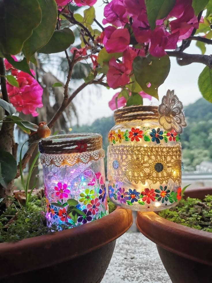 Fairy Garden Floral Mason Jar Lanterns