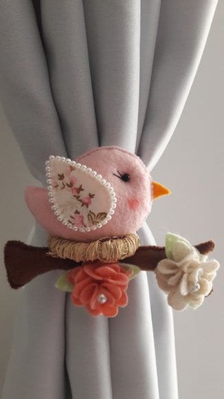 Felt Bird and Floral Curtain Tieback