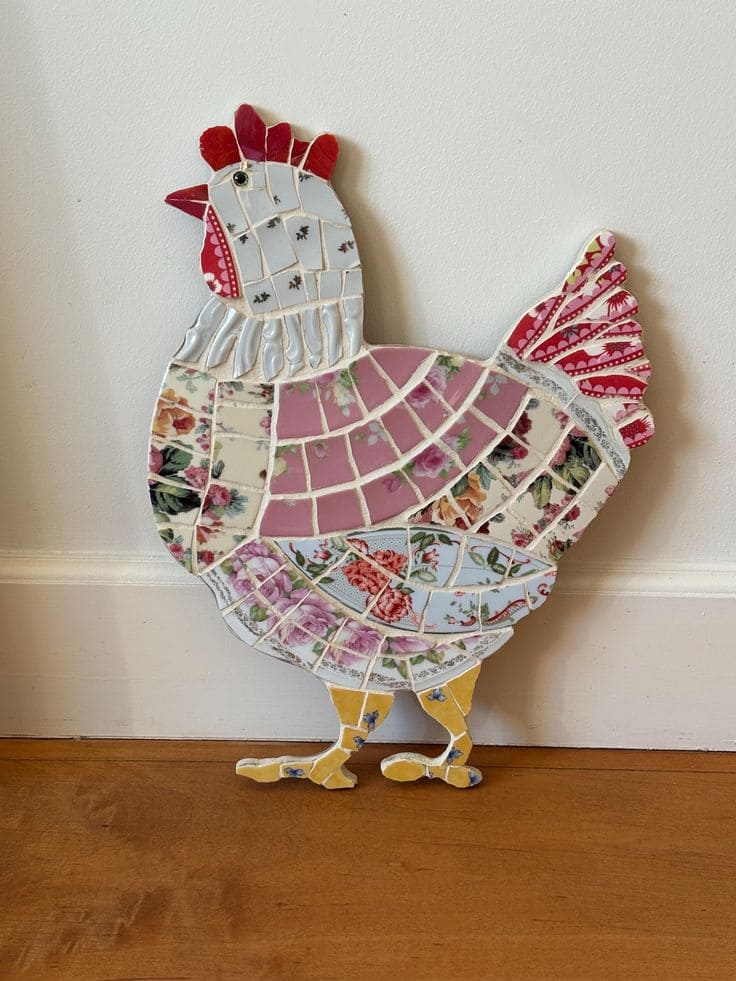 Floral China Mosaic Chicken Wall Art