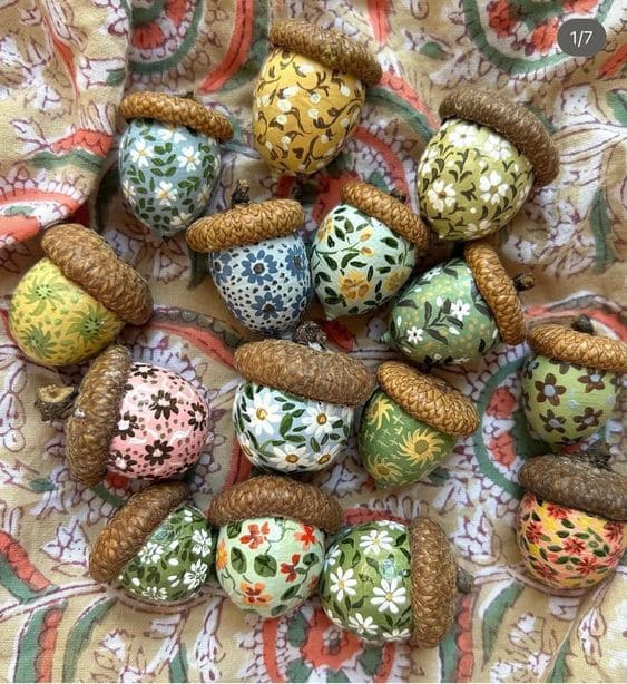 Floral Fabric-Wrapped Acorns