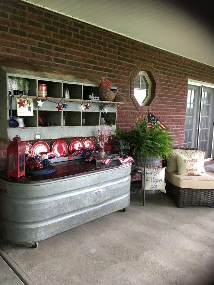 Galvanized Trough Serving Bar on Wheels