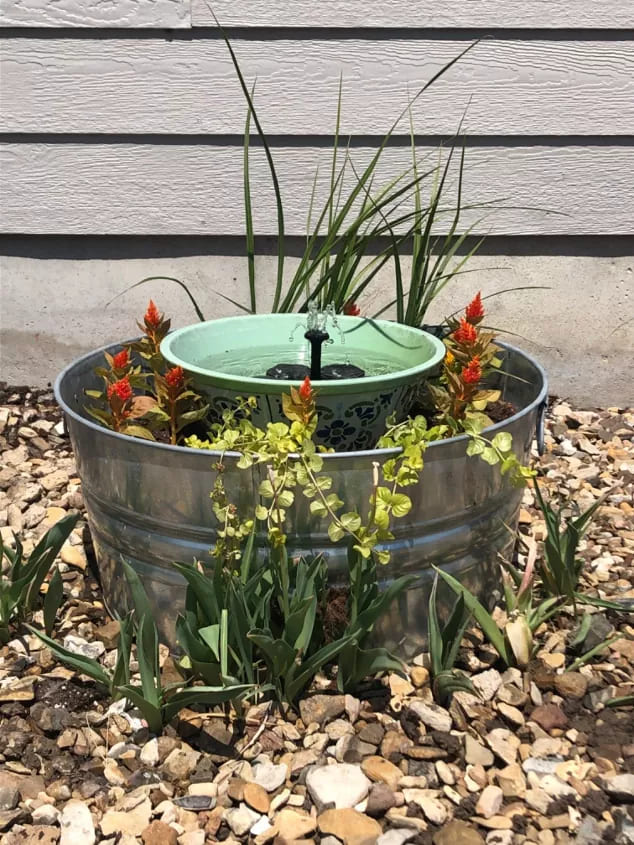 Galvanized Tub Birdbath Garden