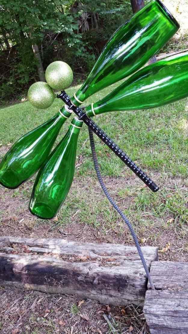 Garden Dragonfly Sculpture from Wine Bottles