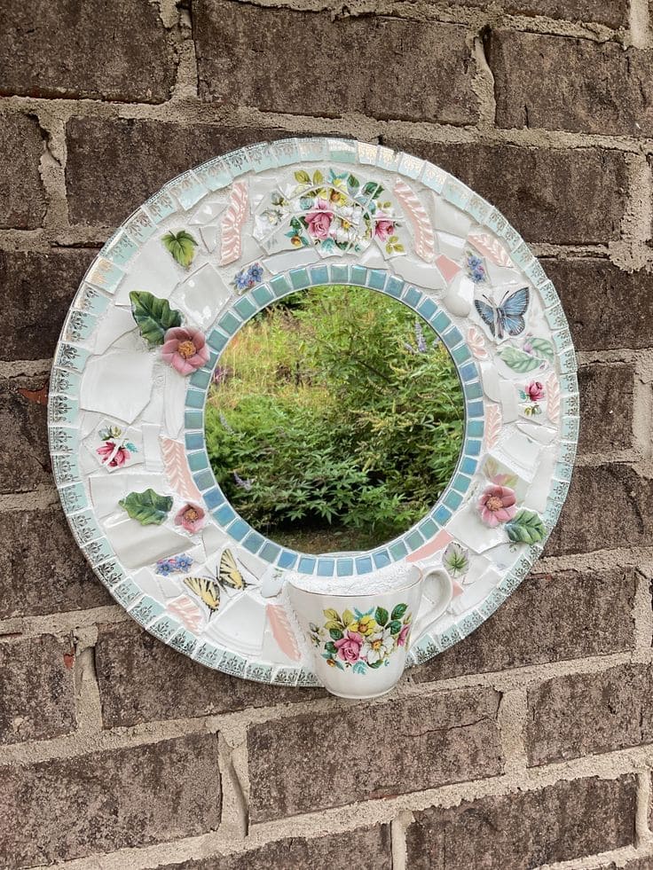 Garden Mosaic Mirror with Teacup Accent