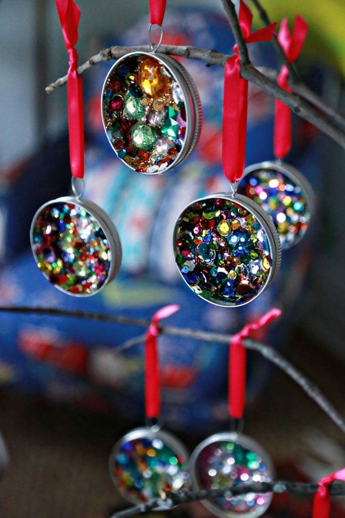 Glam Mason Jar Lid Ornaments