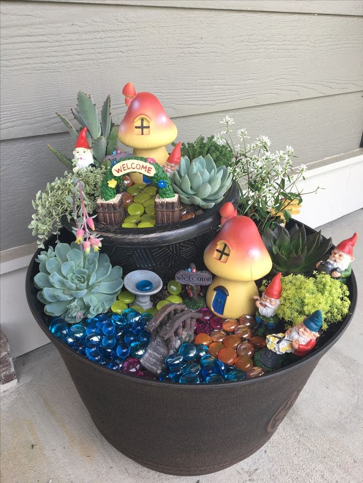 Gnome Mushroom Village in a Pot