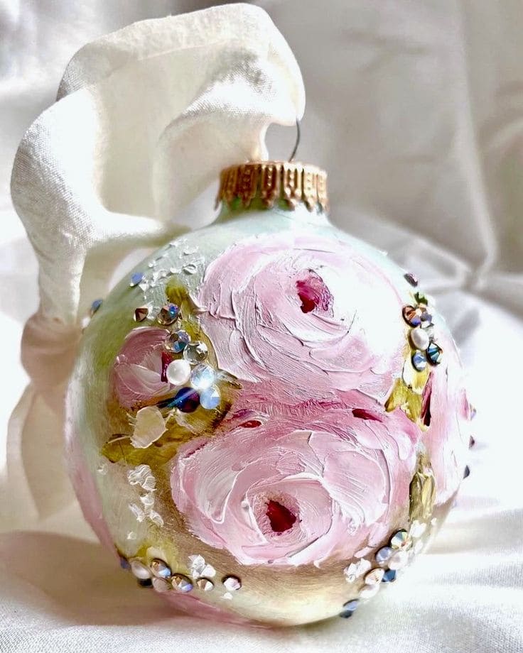 Hand-Painted Floral Rose Ornament